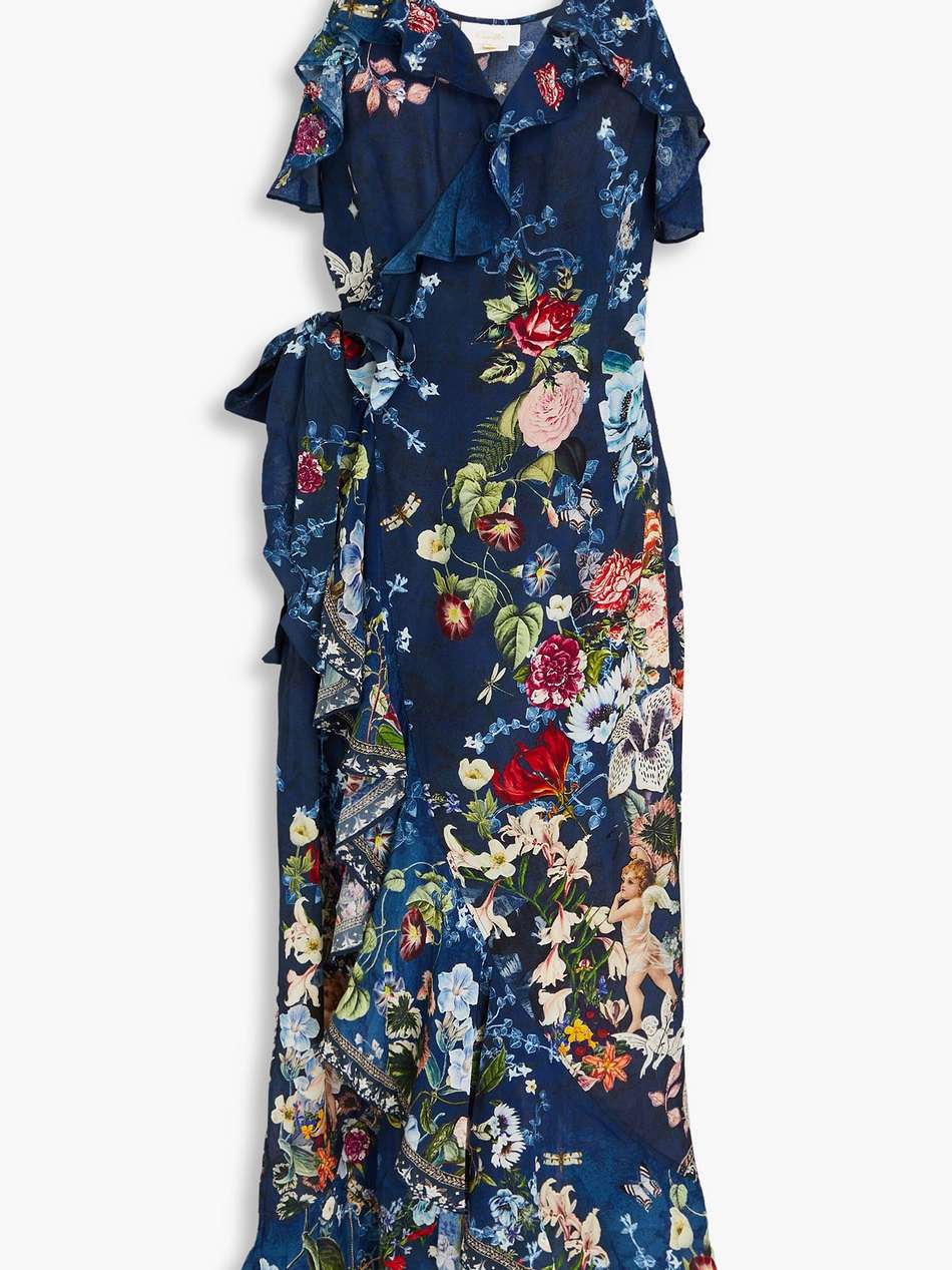 embellished ruffled floral-print silk crepe de chine maxi dress