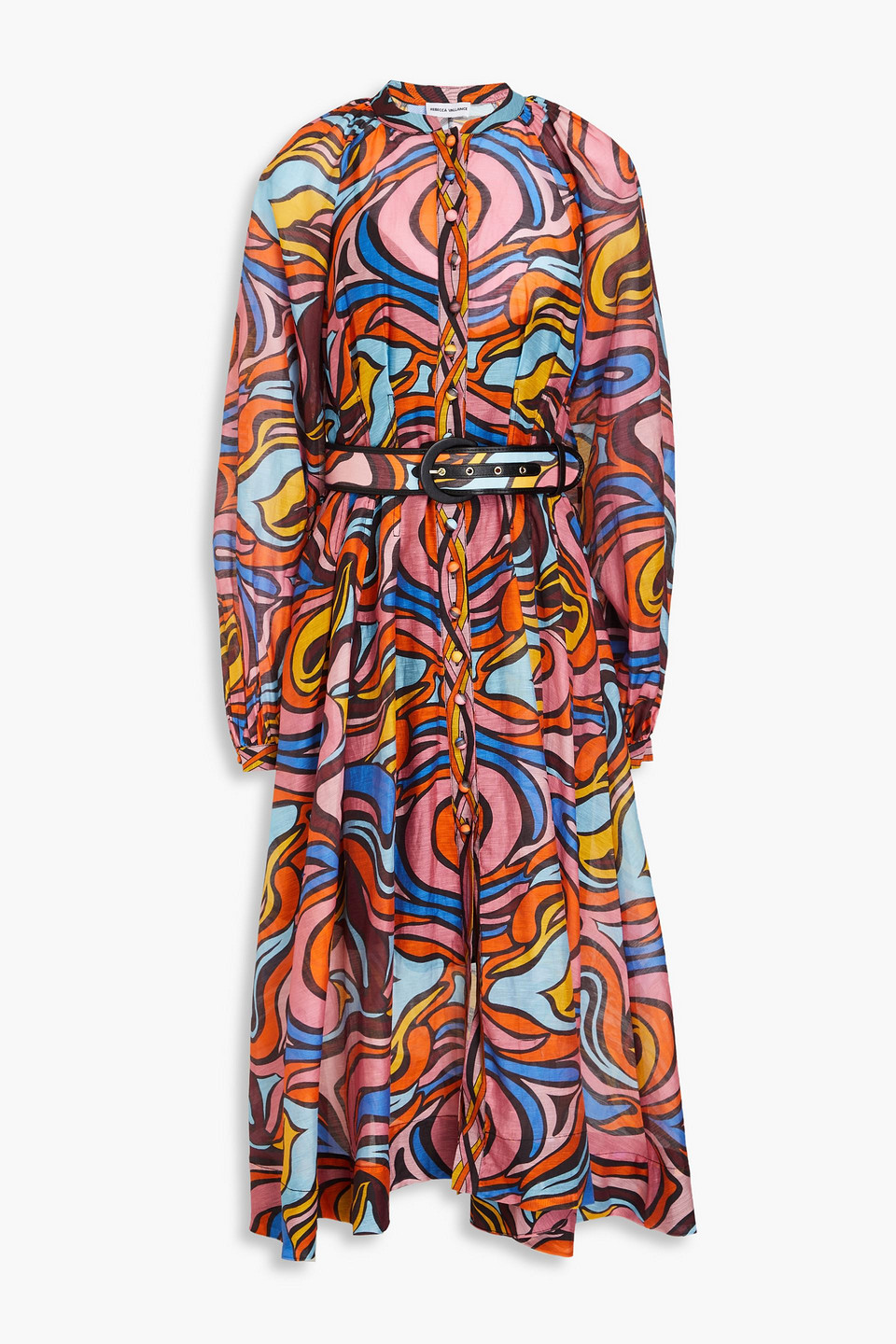 Rebecca Vallance Chiquita Belted Printed Crepe Midi Dress In Multicolor