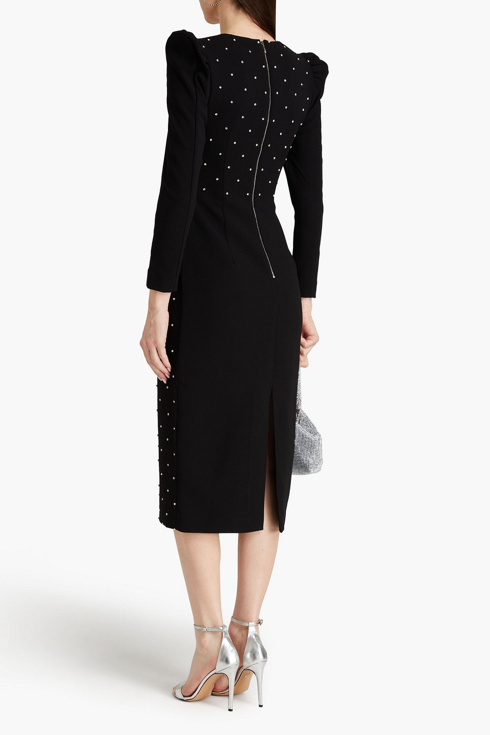 Shop Rebecca Vallance After Hours Embellished Crepe Midi Dress In Black