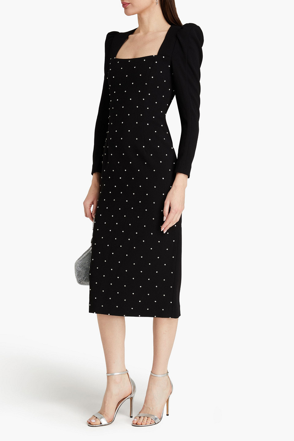 Shop Rebecca Vallance After Hours Embellished Crepe Midi Dress In Black