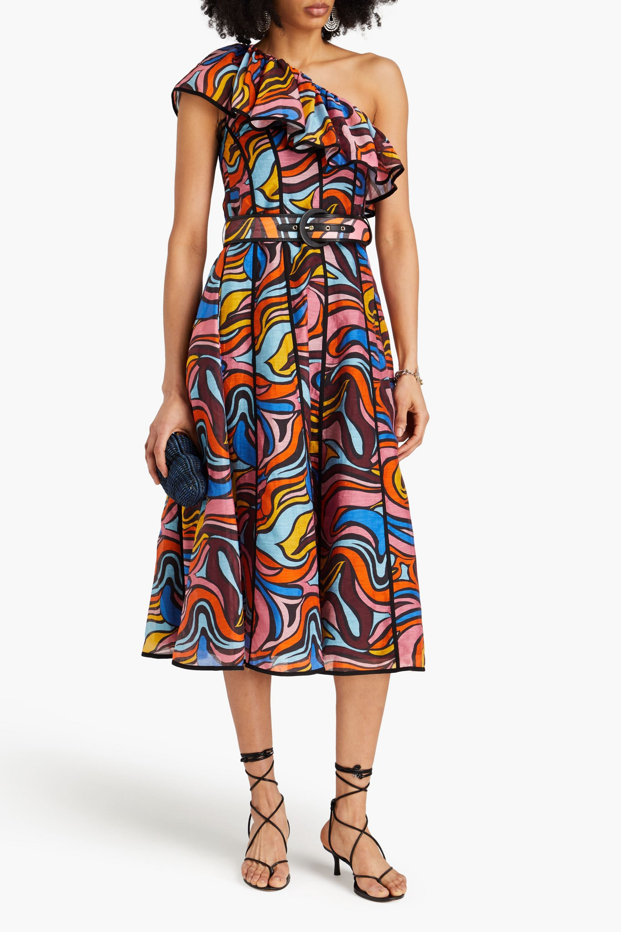 Rebecca Vallance Chiquita one-shoulder printed crepe midi dress