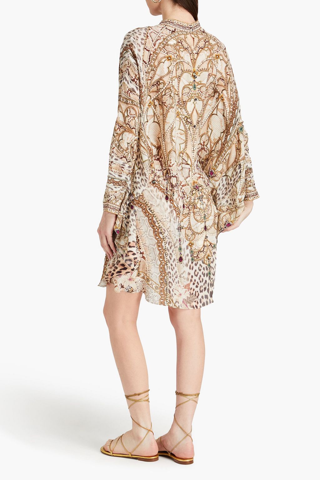 CAMILLA Cutout crystal-embellished printed silk crepe de chine kaftan