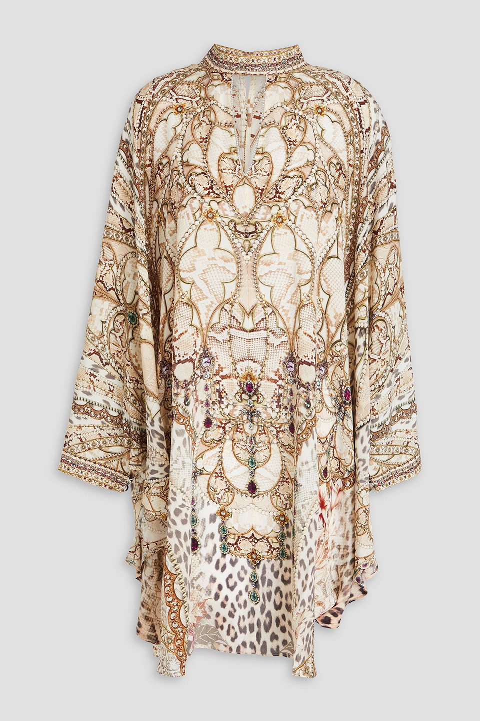 Camilla Cutout Crystal-embellished Printed Silk Crepe De Chine Kaftan In Ecru