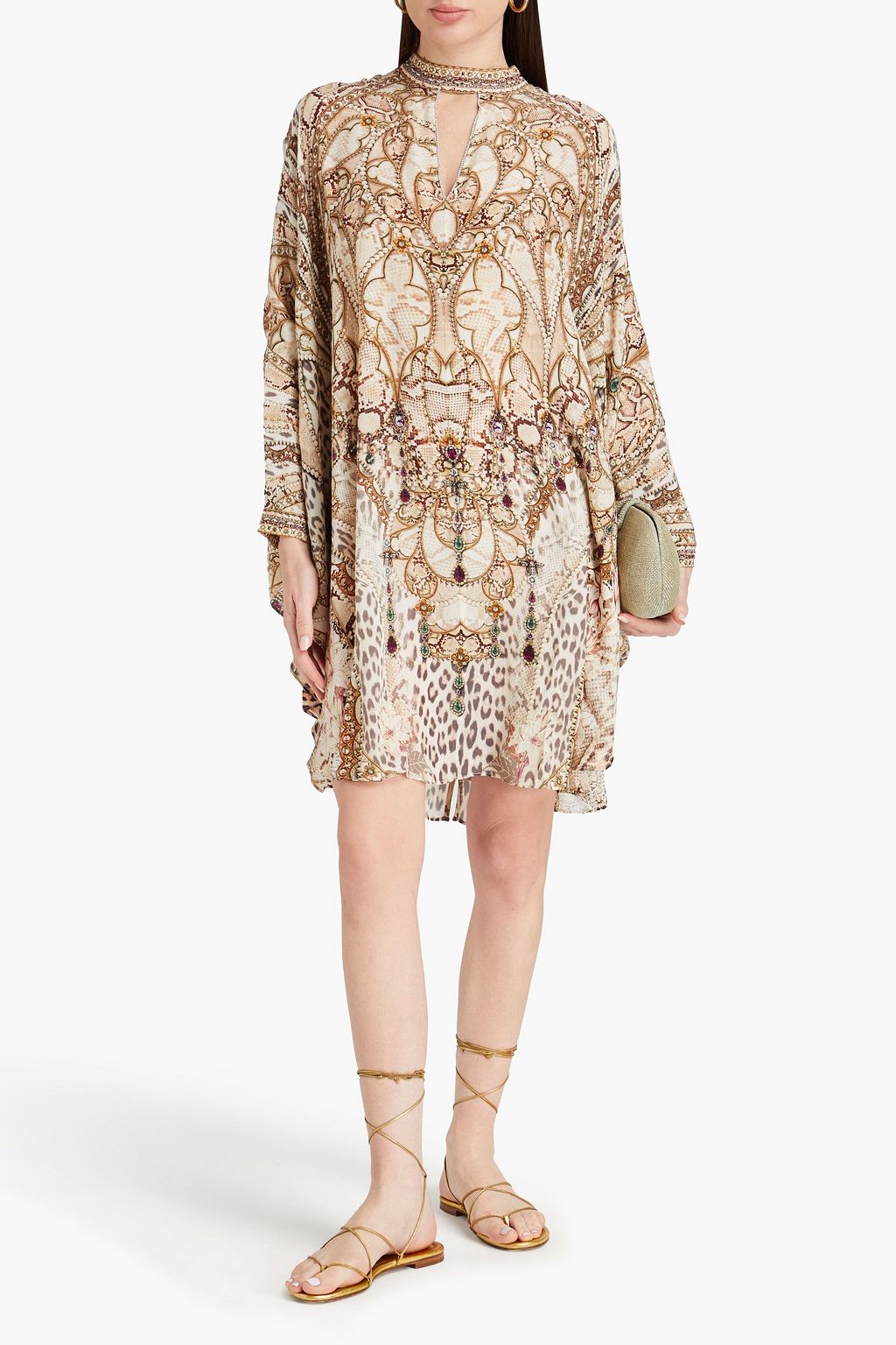 CAMILLA Cutout crystal-embellished printed silk crepe de chine kaftan