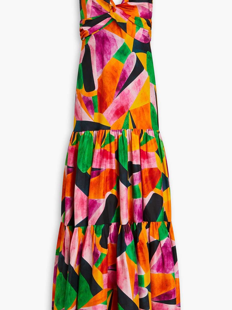 copacabana twisted printed silk-habotai maxi dress