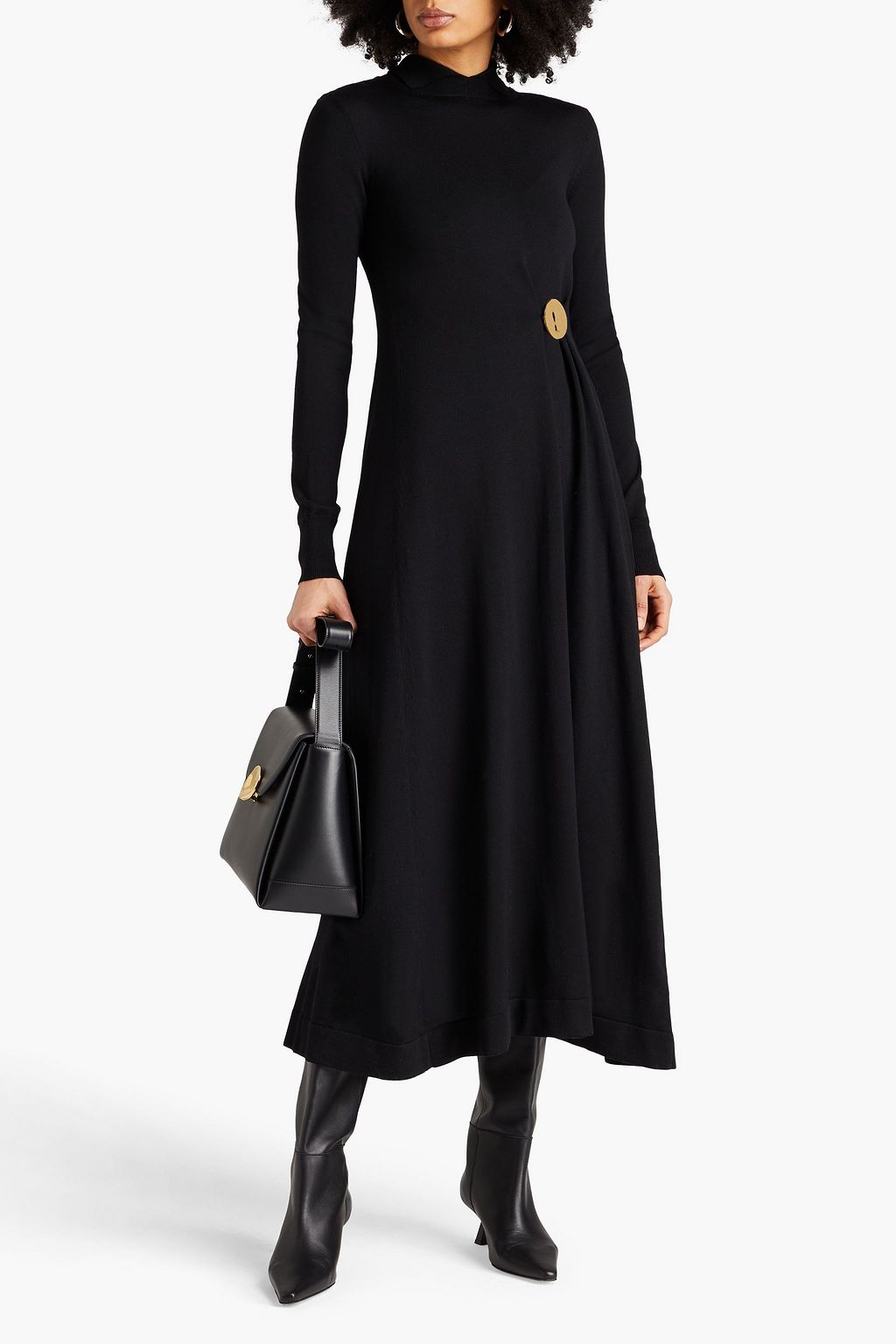 JIL SANDER فستان متوسط الطول مصنوع من الصوف بتصميم مزركش