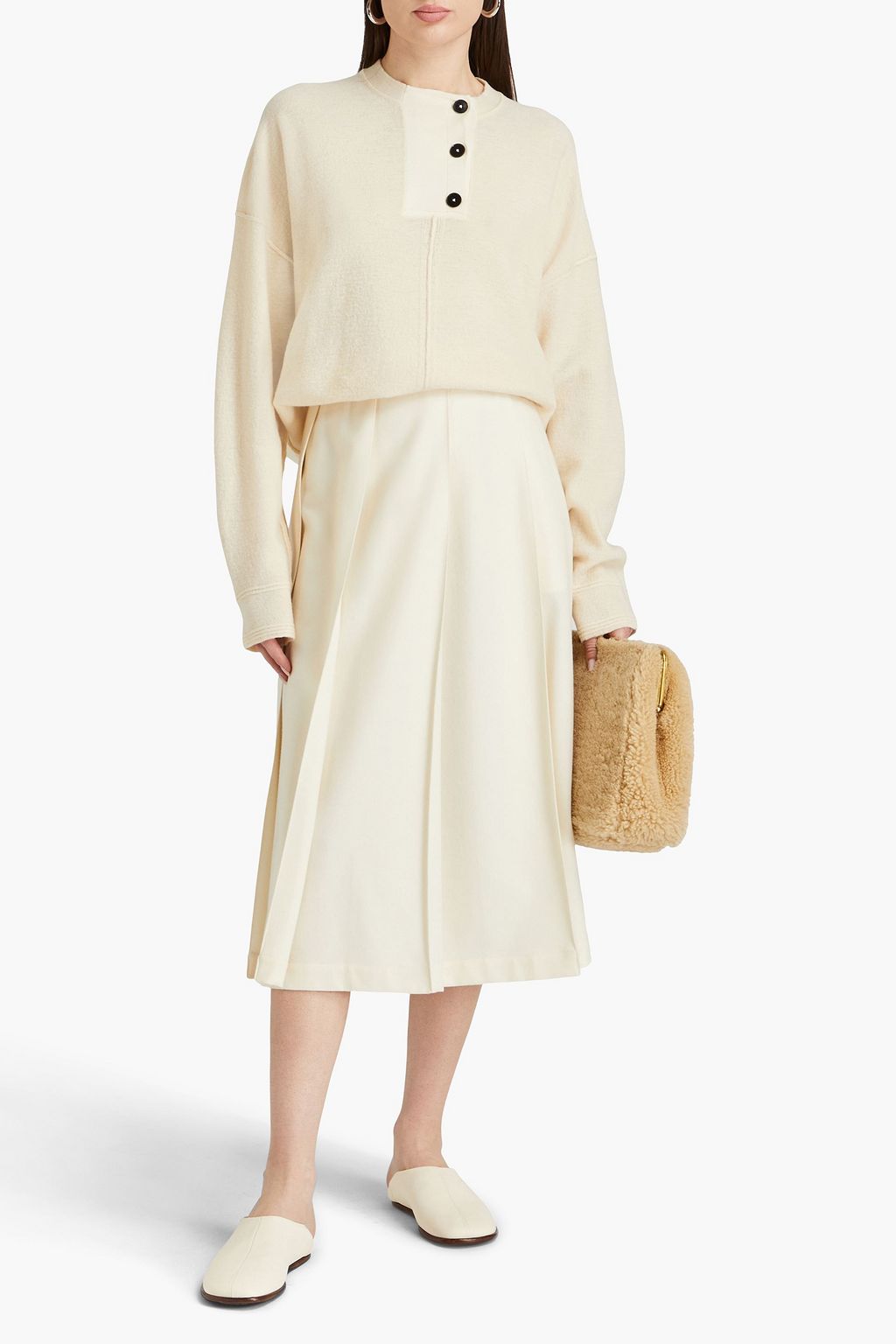 JIL SANDER Pleated wool-blend felt midi skirt