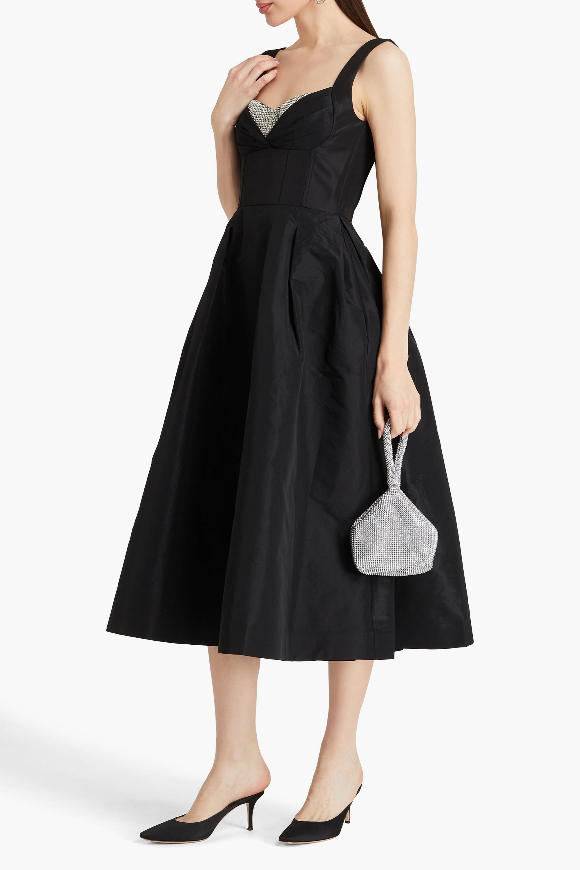 Rebecca Vallance Homecoming crystal-embellished pleated taffeta midi dress