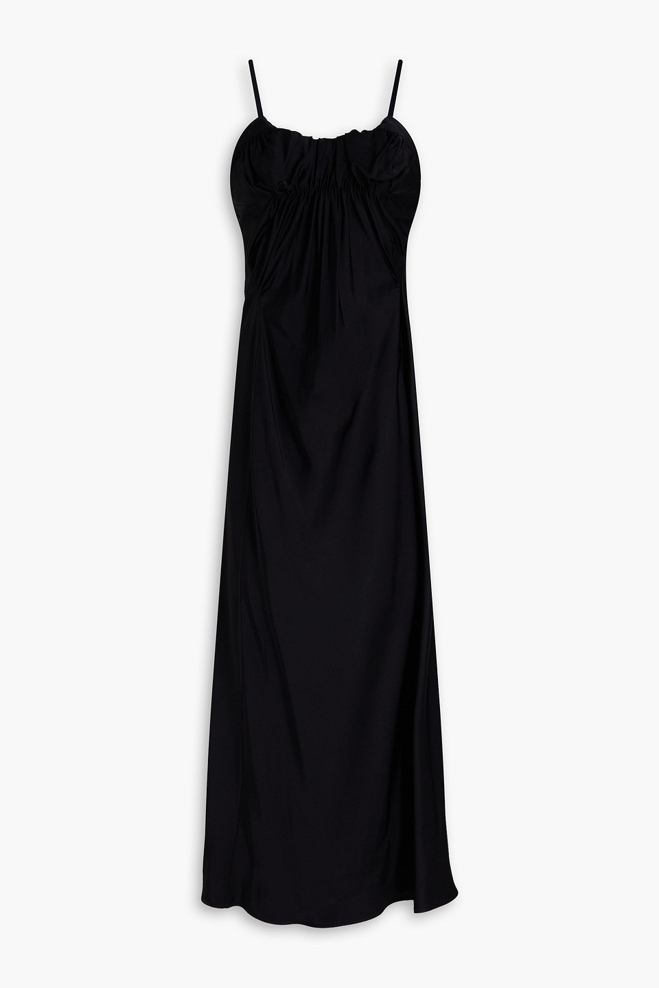 Jil Sander Gathered Satin Maxi Dress In Black