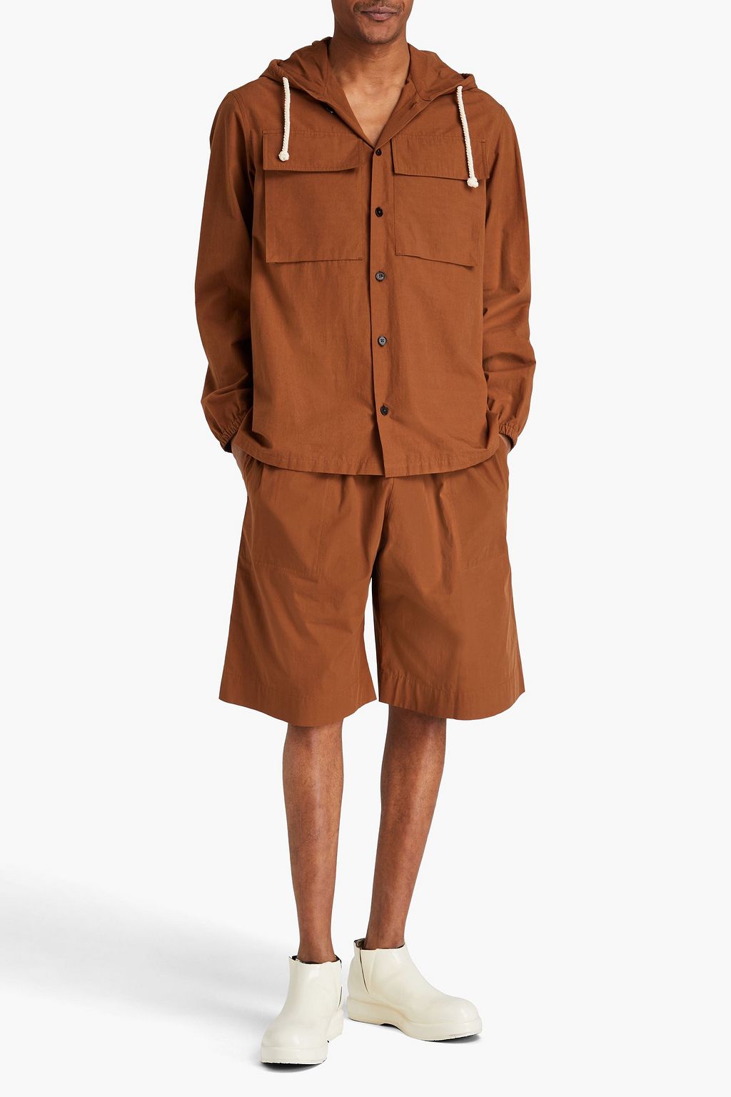 JIL SANDER Cotton-flannel hooded overshirt
