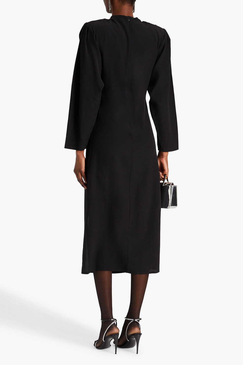 Shop Envelope 1976 Ruched Silk Crepe De Chine Midi Dress In Black