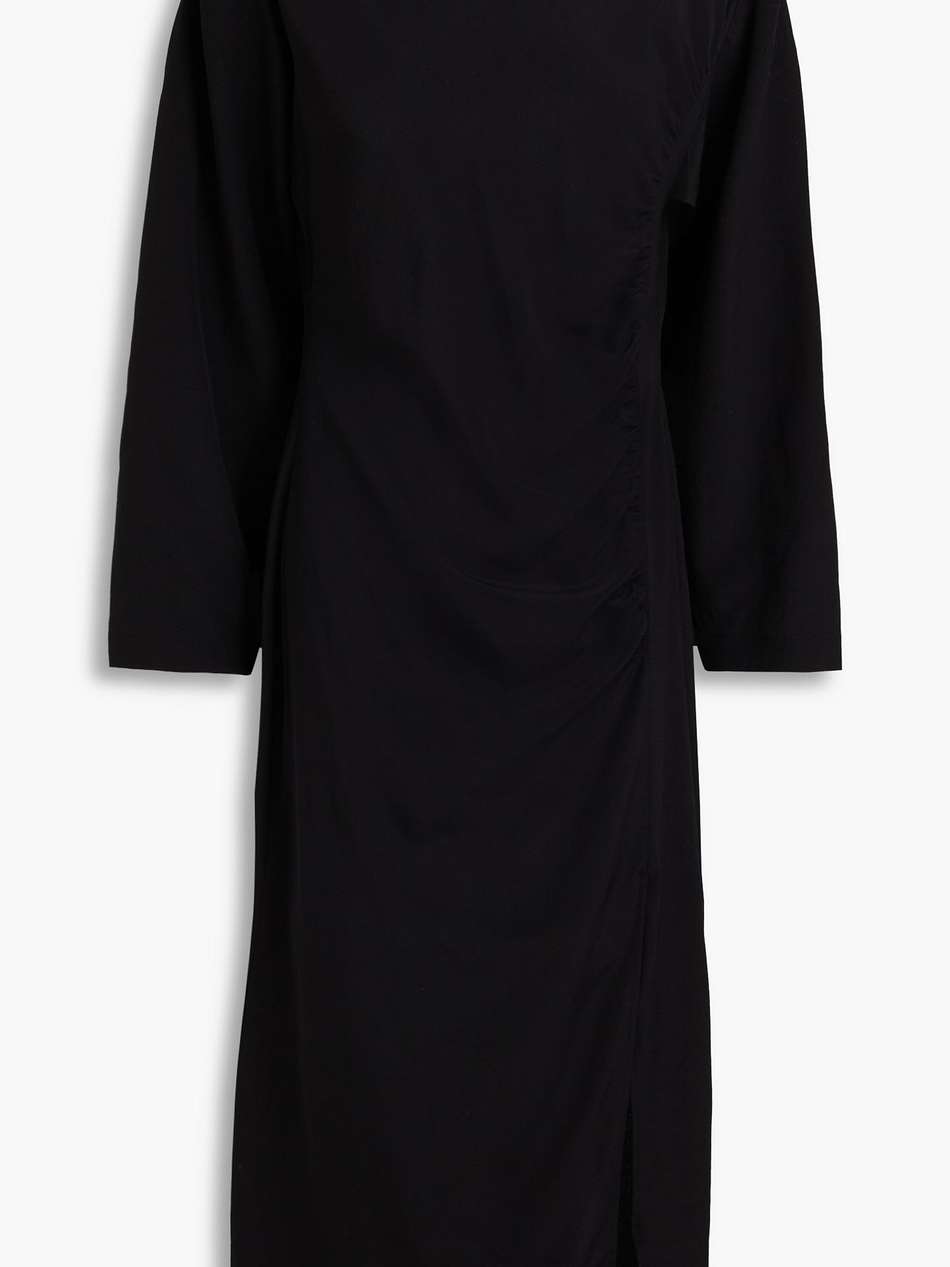 ruched silk crepe de chine midi dress