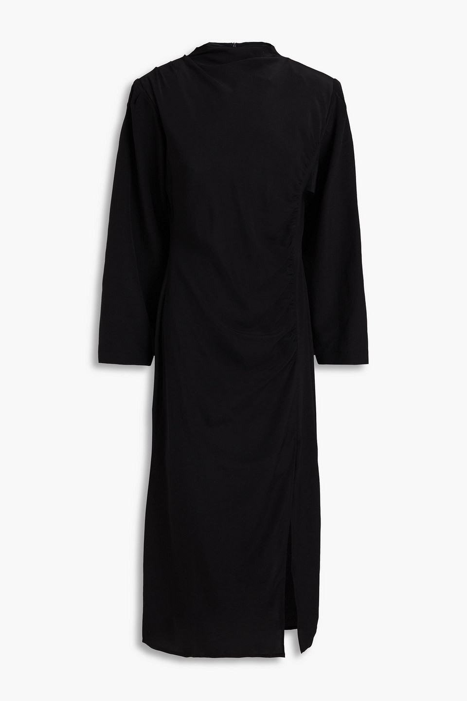 Envelope 1976 Ruched Silk Crepe De Chine Midi Dress In Black