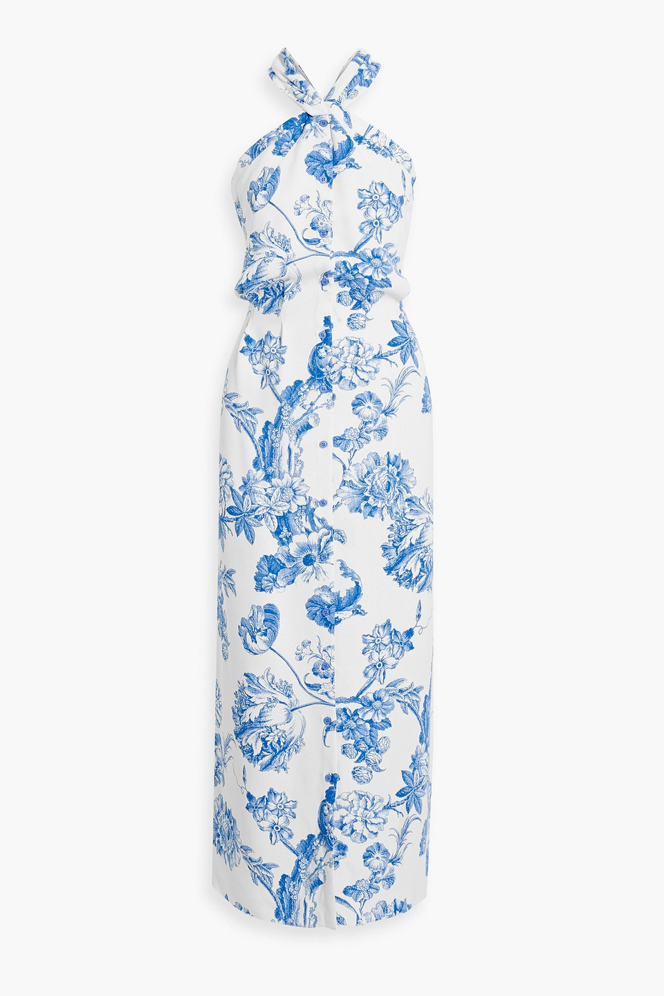 Oscar De La Renta Cutout Floral-print Cotton-blend Crepe Maxi Dress In Blue