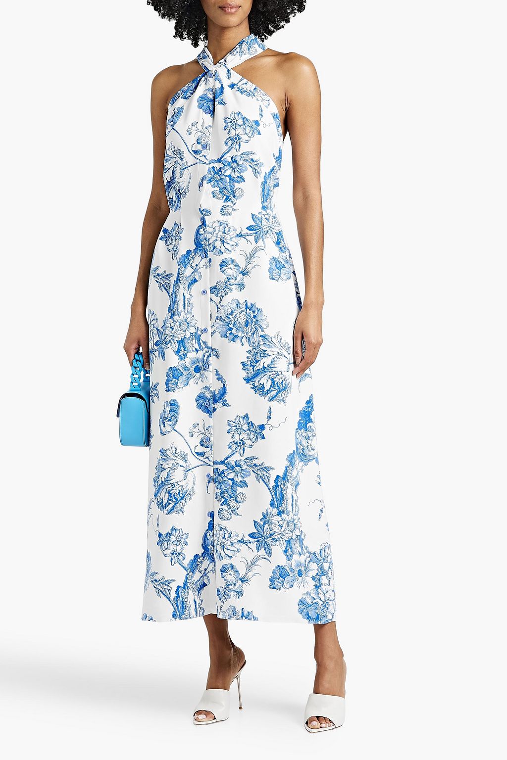 OSCAR DE LA RENTA Cutout floral-print cotton-blend crepe maxi dress