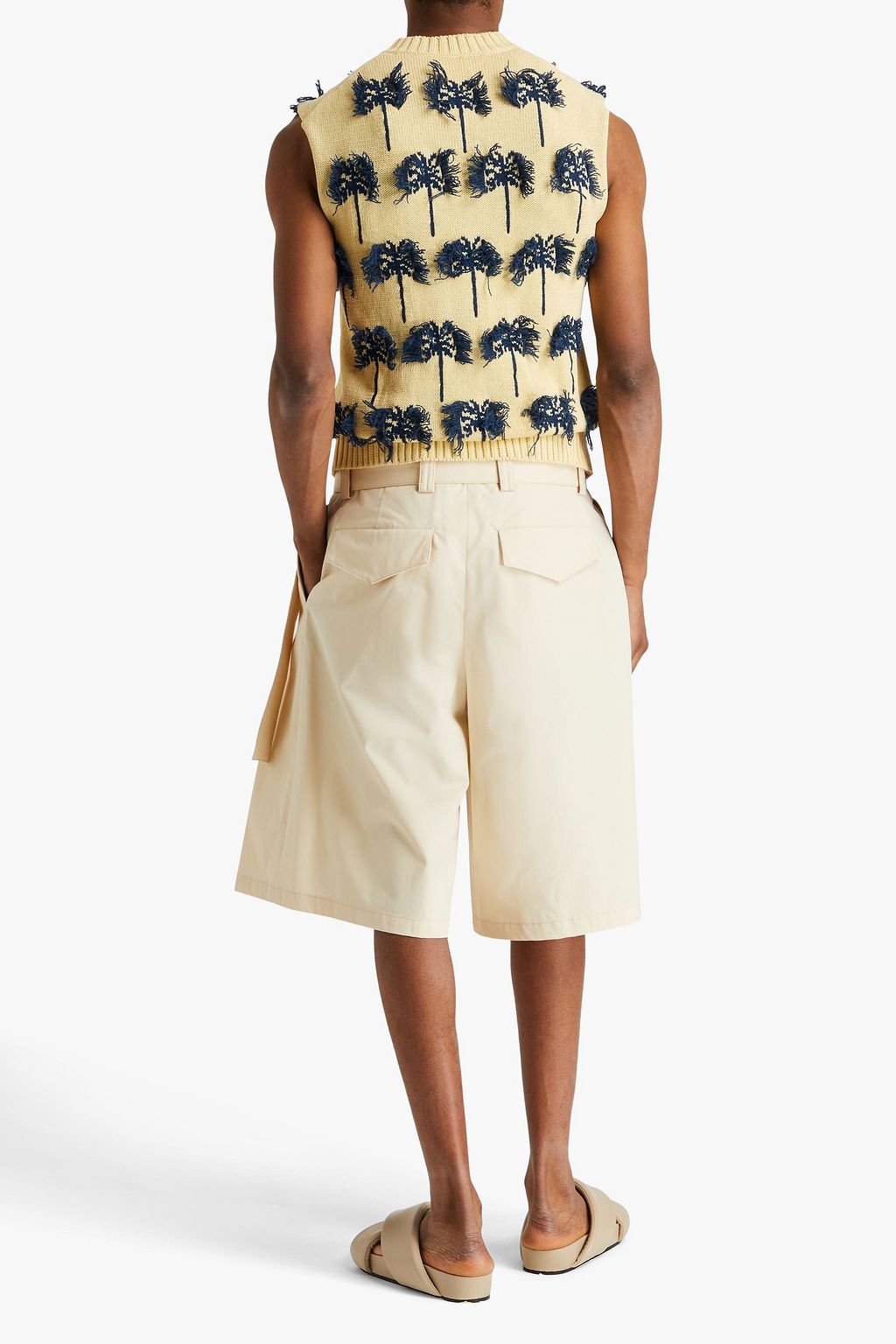 JIL SANDER Belted pleated cotton-blend twill shorts