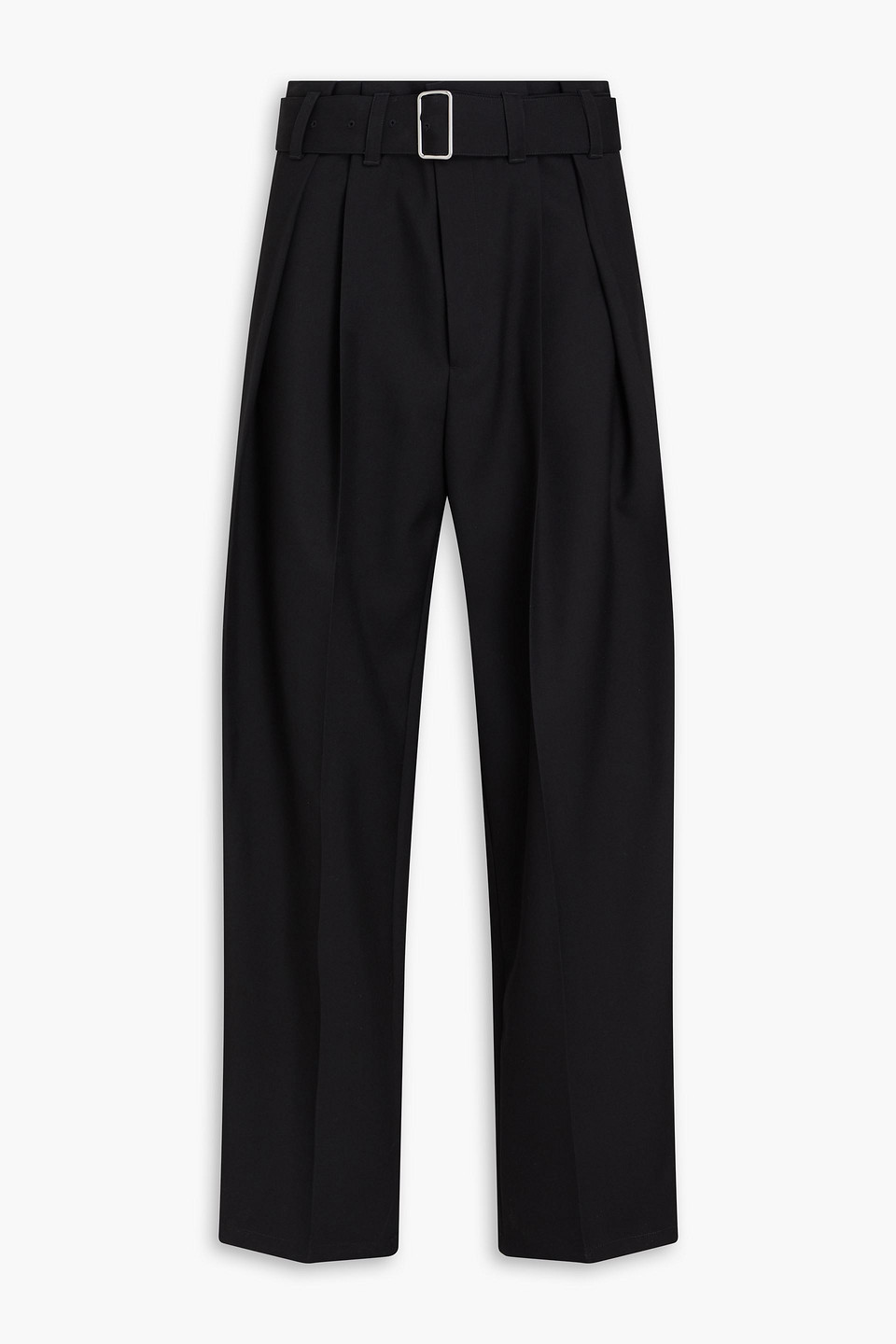 Shop Jil Sander Belted Pleated Wool-twill Pants In Black