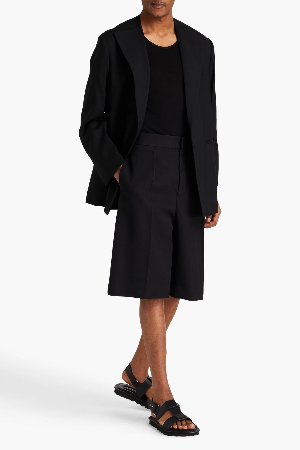 JIL SANDER 플리츠 디테일 울 트윌 와이드 레그 쇼츠