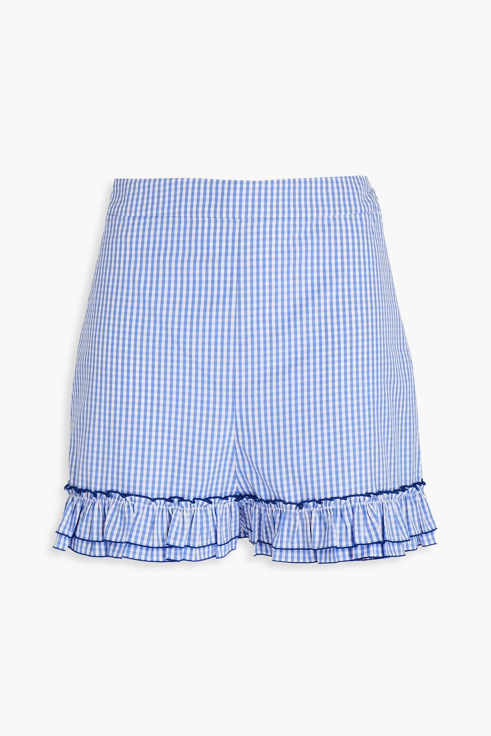 The Vampire's Wife Garland Ruffled Gingham Cotton-poplin Shorts In Blue