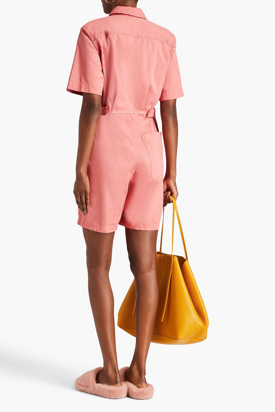 Shop Alex Mill Stretch-cotton Poplin Playsuit In Coral