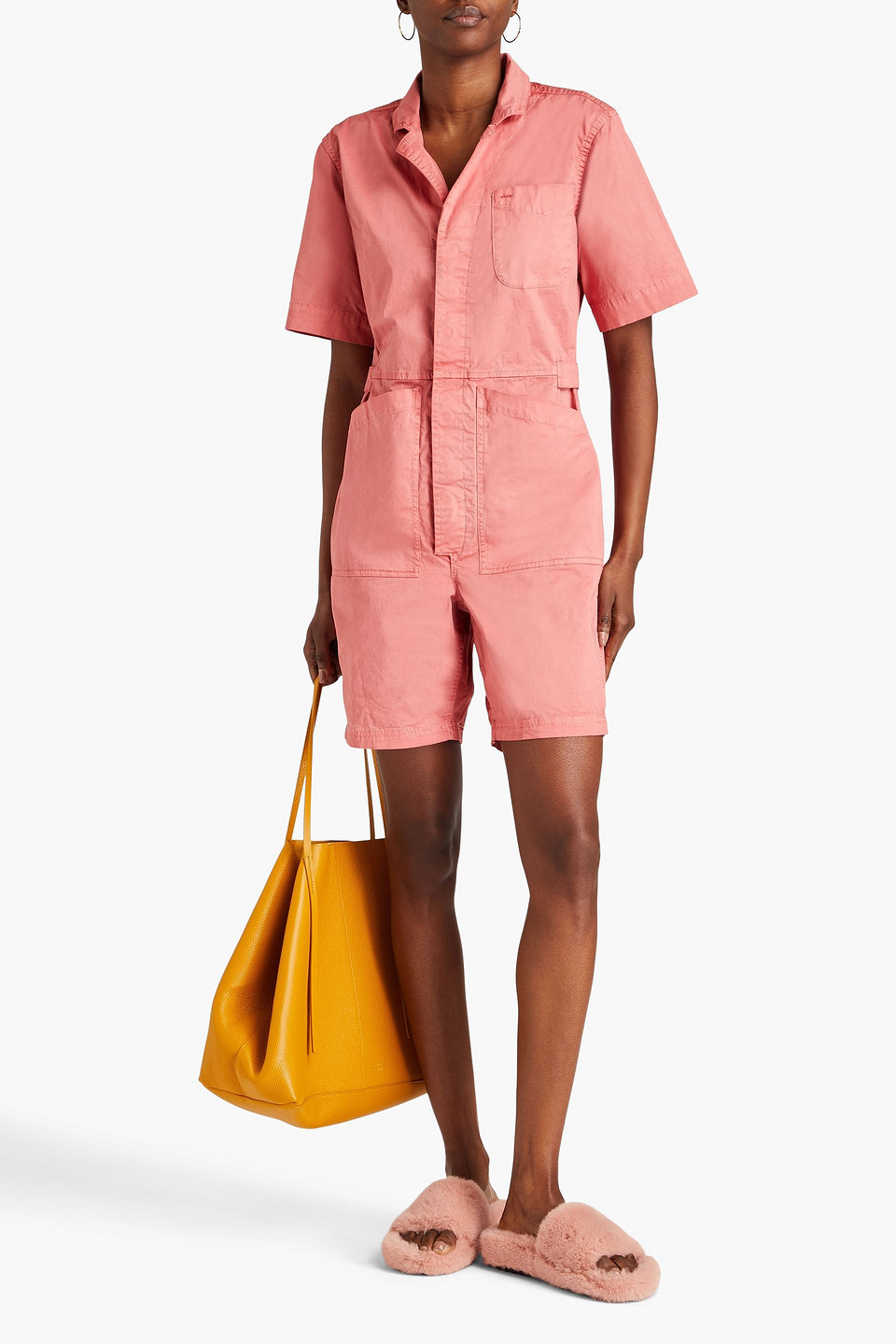 Shop Alex Mill Stretch-cotton Poplin Playsuit In Coral