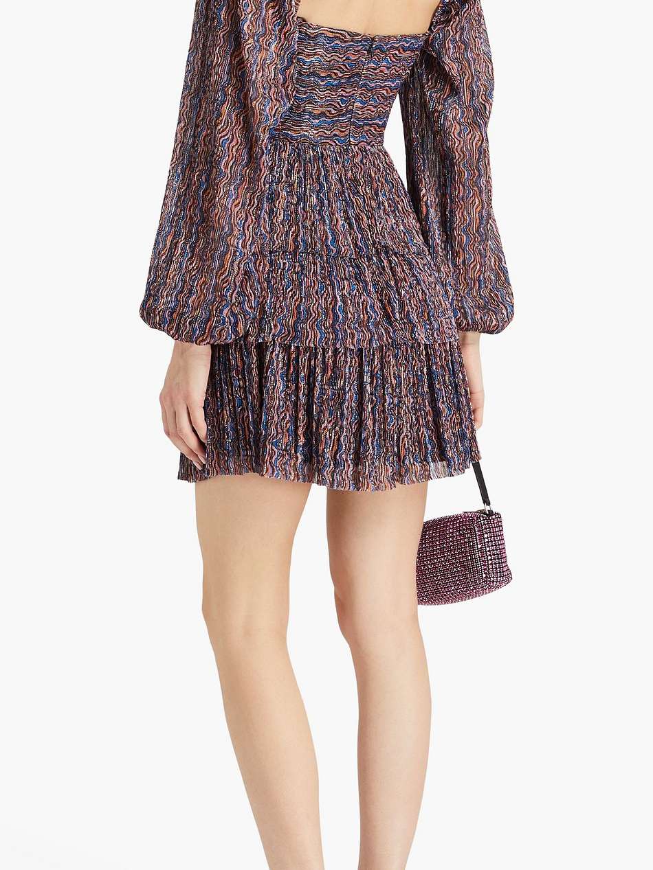 blossom tiered printed plissé-crepon mini dress