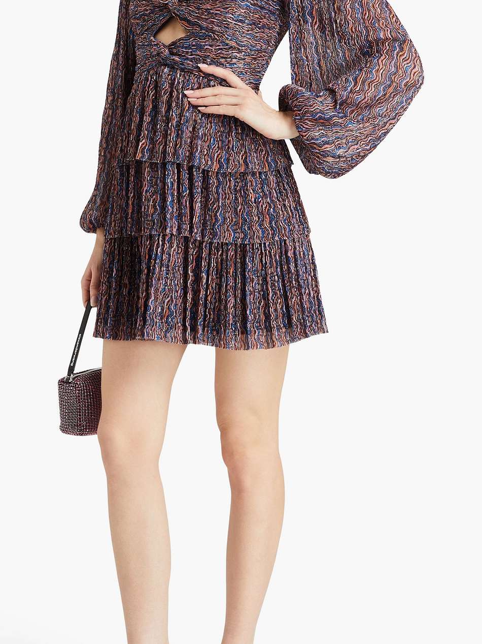 blossom tiered printed plissé-crepon mini dress