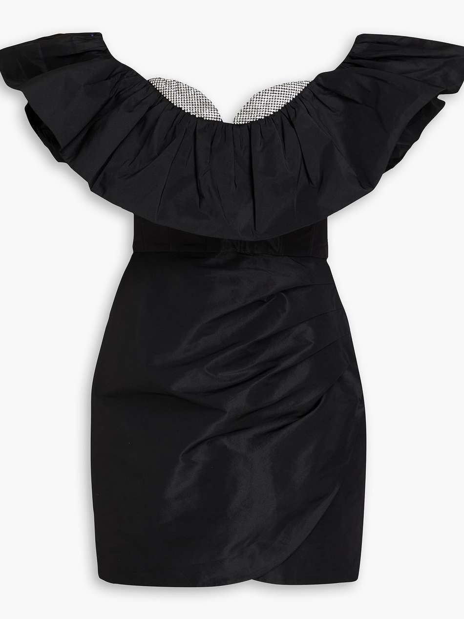 homecoming off-the-shoulder embellished taffeta mini dress