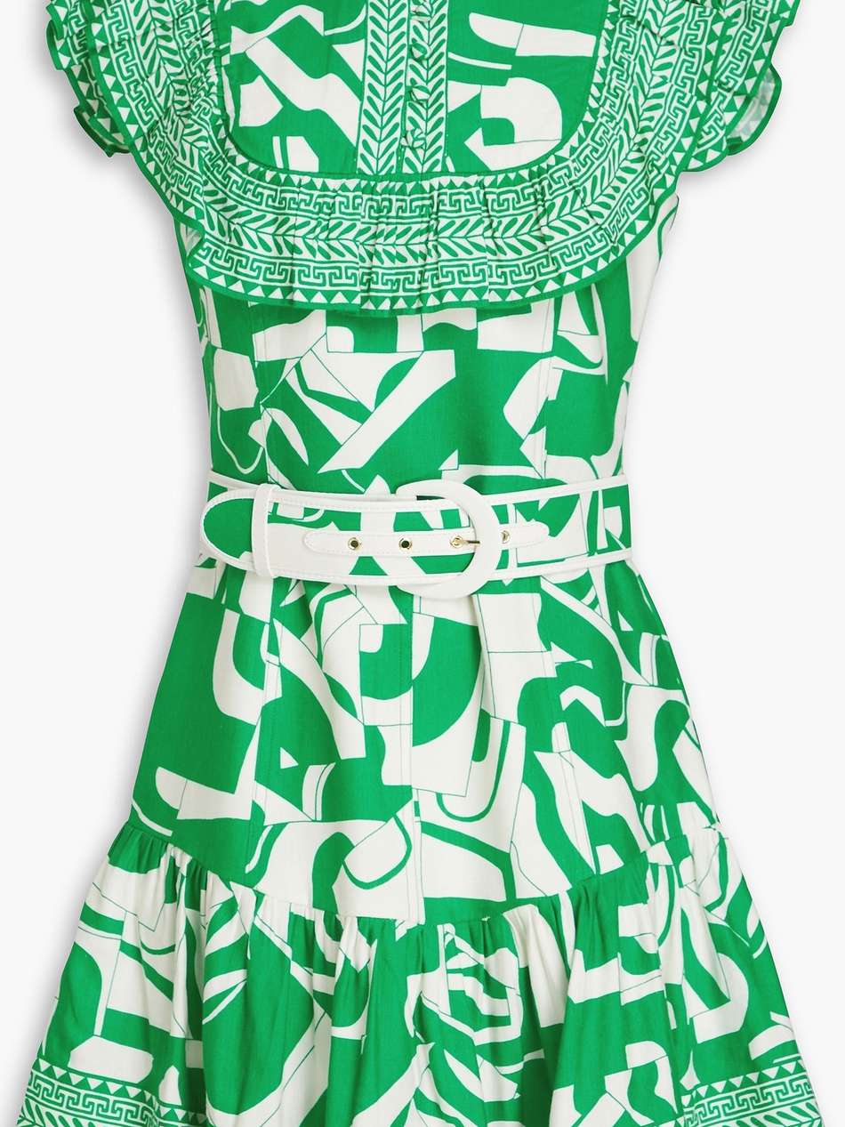 buttercup ruffled printed linen-blend mini dress