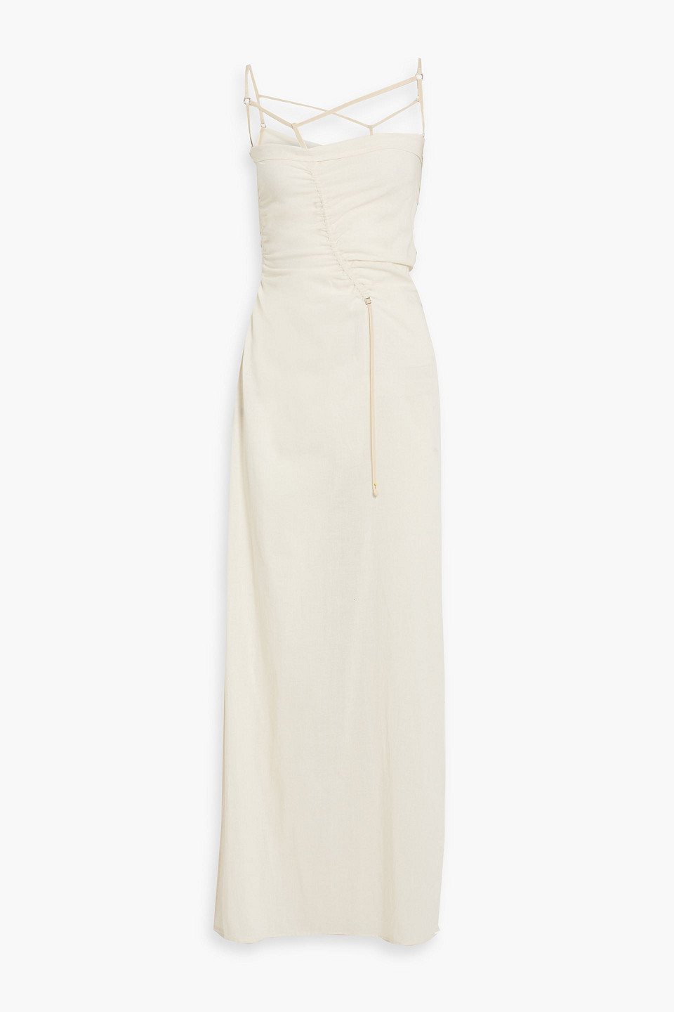 Jacquemus Ruched Cotton-gauze Maxi Dress In Off-white