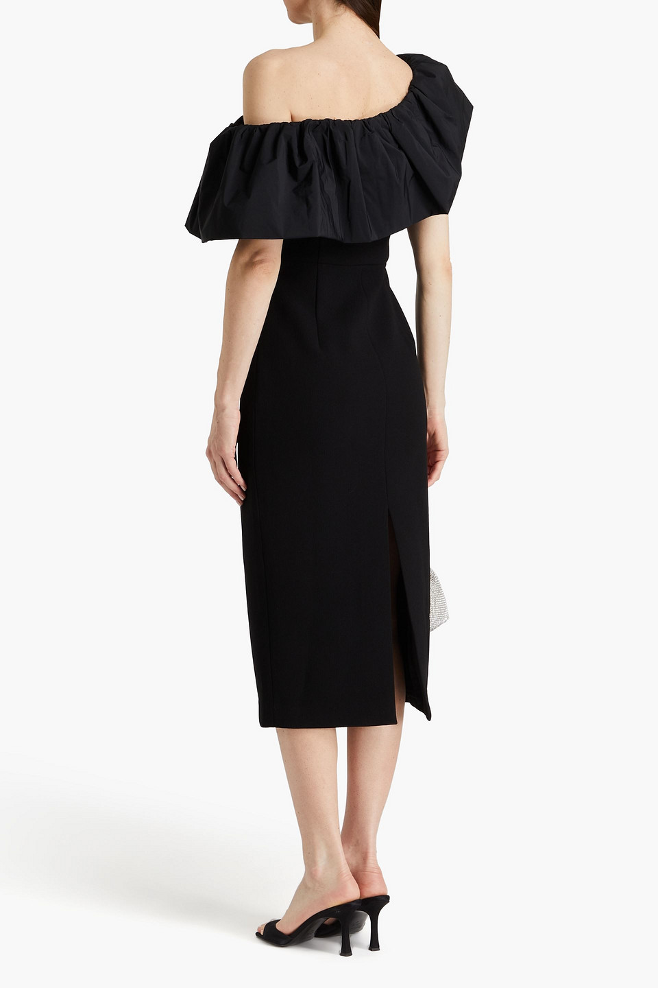 Shop Rebecca Vallance After Hours One-shoulder Taffeta-paneled Crepe Midi Dress In Black