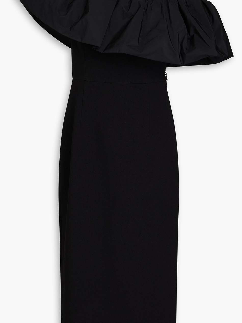after hours one-shoulder taffeta-paneled crepe midi dress