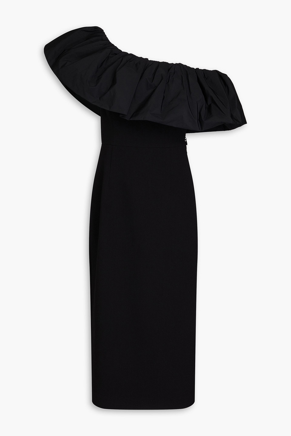 Shop Rebecca Vallance After Hours One-shoulder Taffeta-paneled Crepe Midi Dress In Black