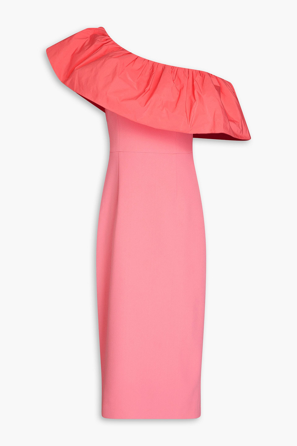 Rebecca Vallance Brittany One-shoulder Taffeta-paneled Crepe Midi Dress In Baby Pink