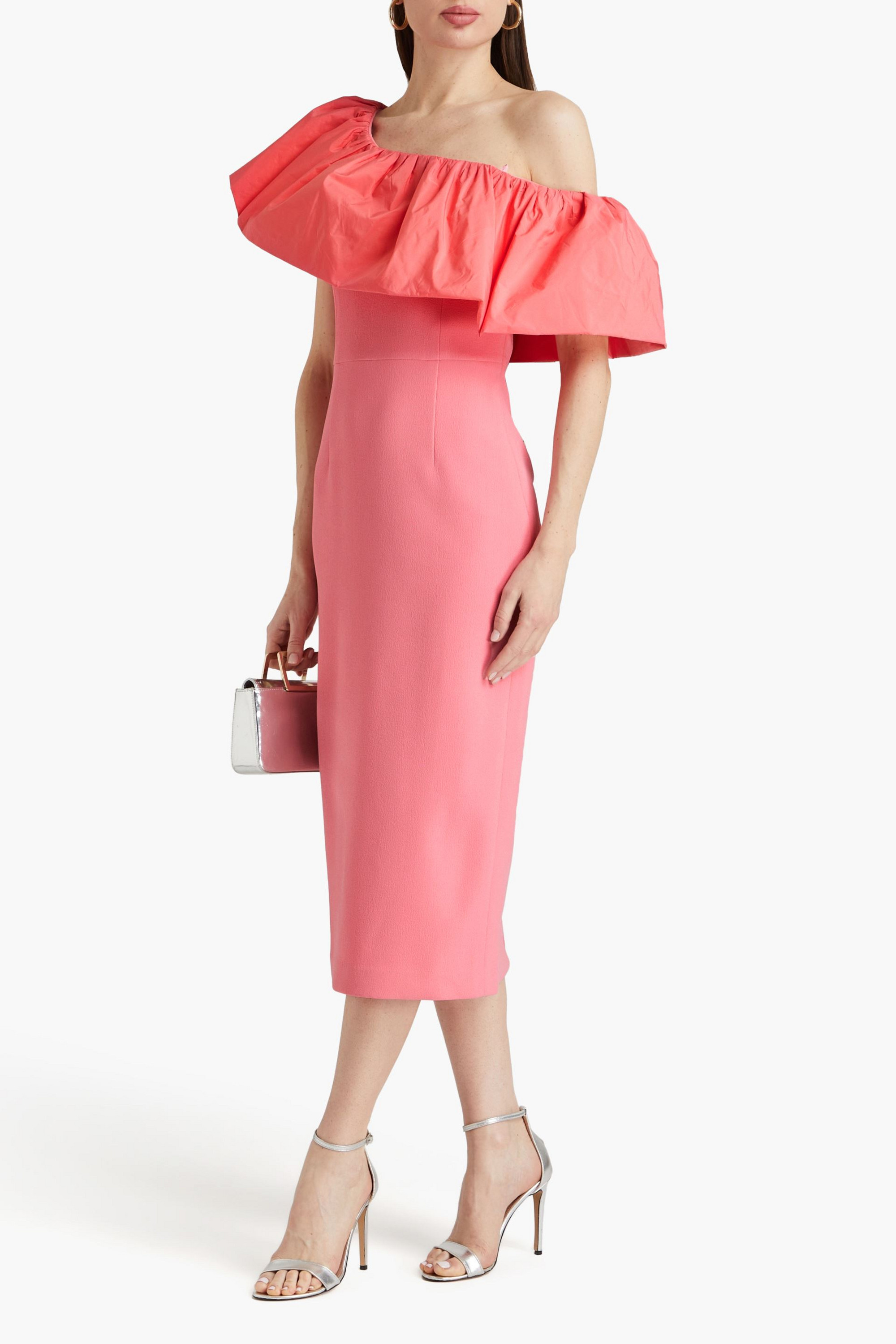 Rebecca Vallance Brittany one-shoulder taffeta-paneled crepe midi dress