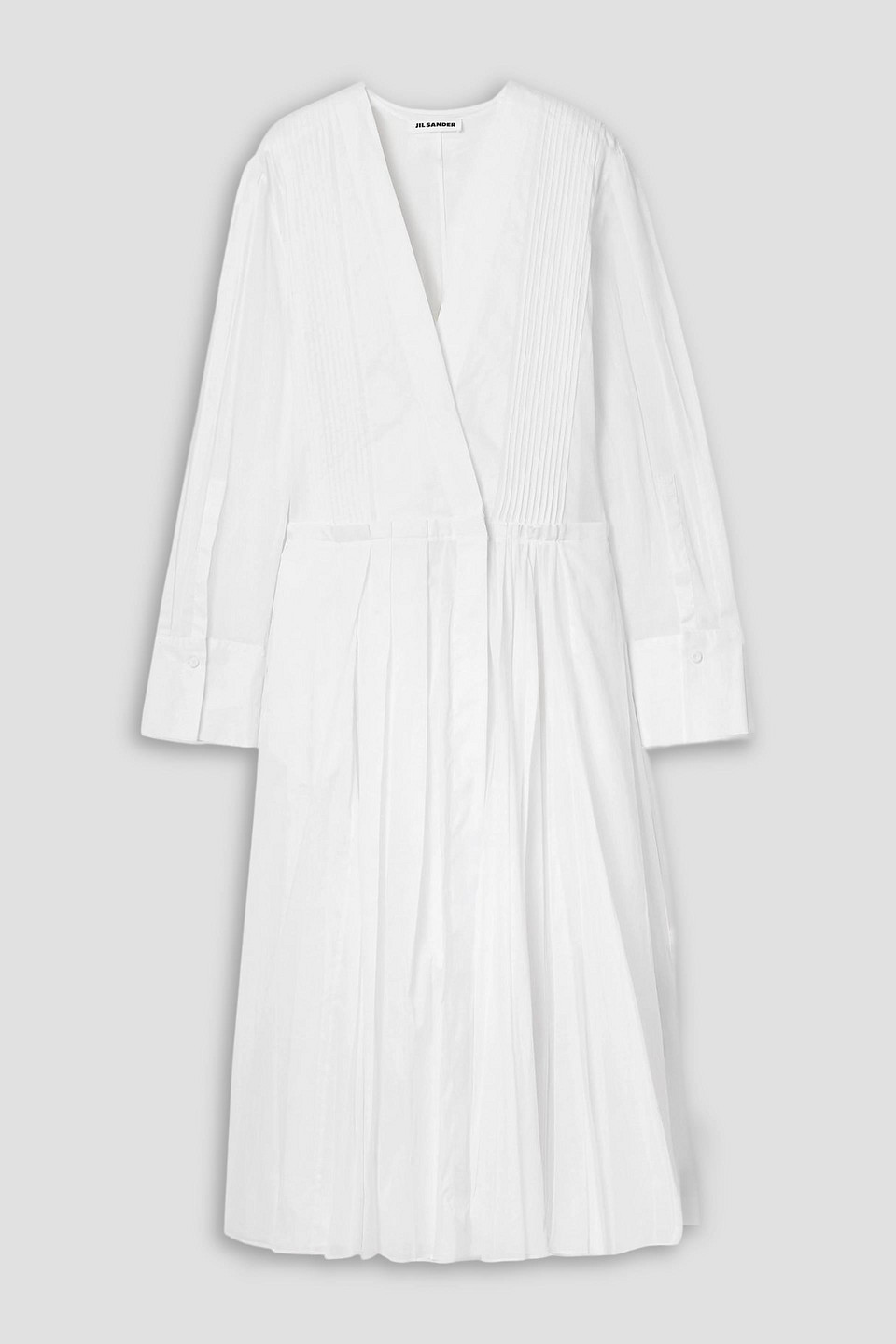jil sander - wrap-effect pintucked plissé cotton-organza midi dress - white - fr 34