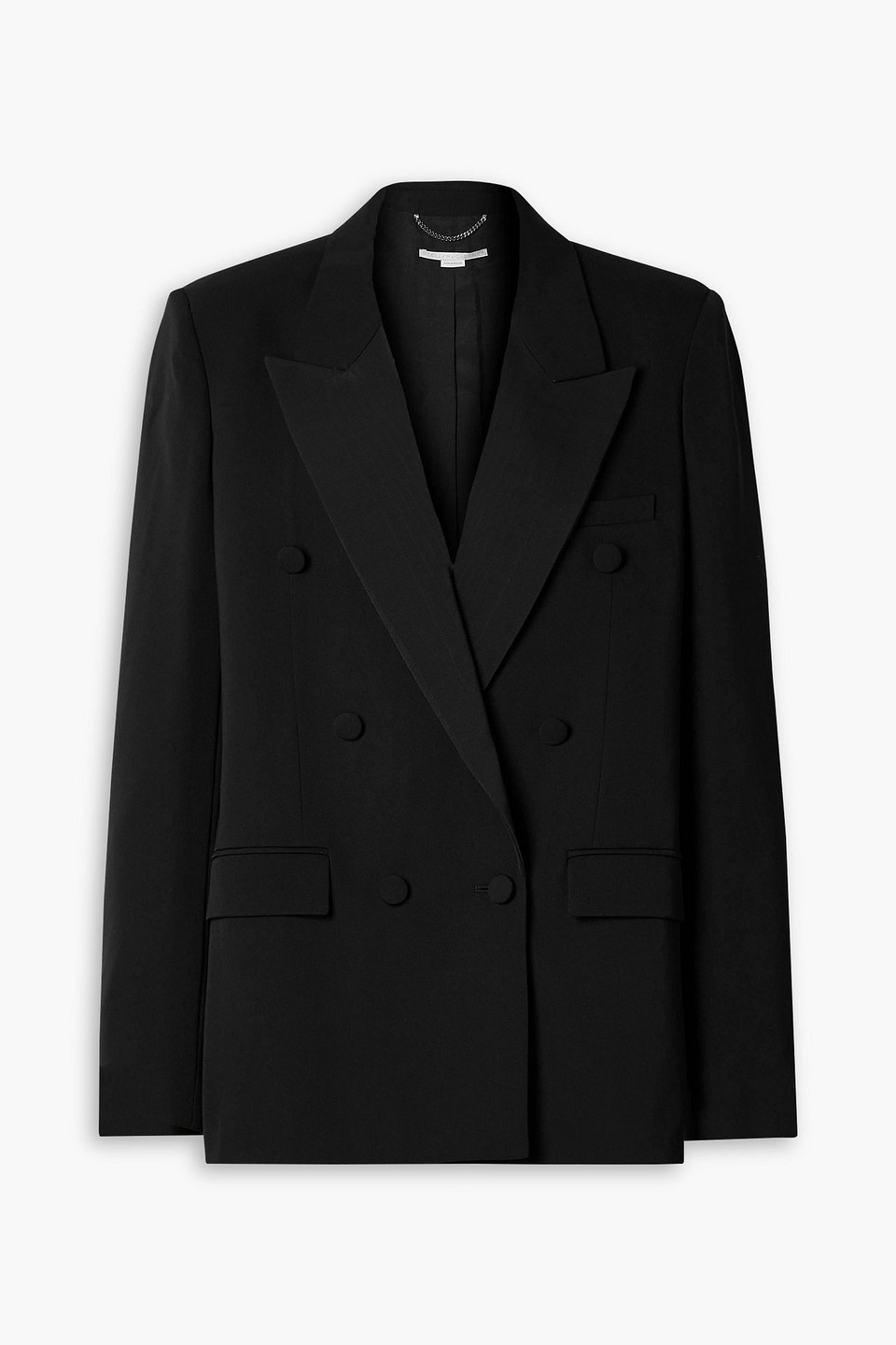 Stella Mccartney Oversized Double-breasted Moire-trimmed Wool-blend Blazer In Black