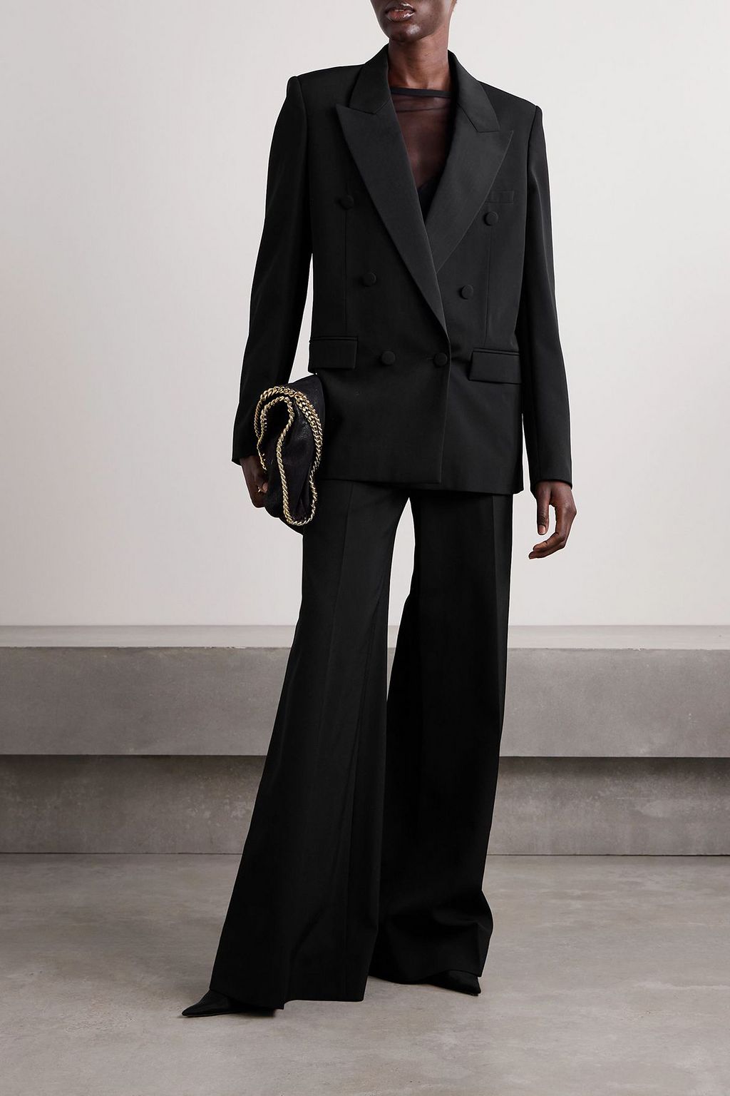 STELLA MCCARTNEY Oversized double-breasted moire-trimmed wool-blend blazer