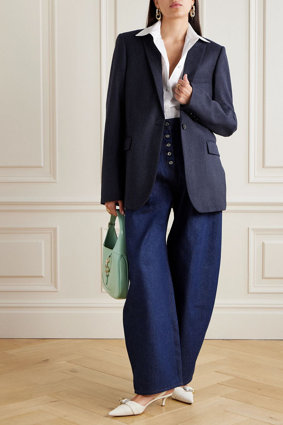 Stella Mccartney Wool Blazer With Front Flap Pockets In Blue