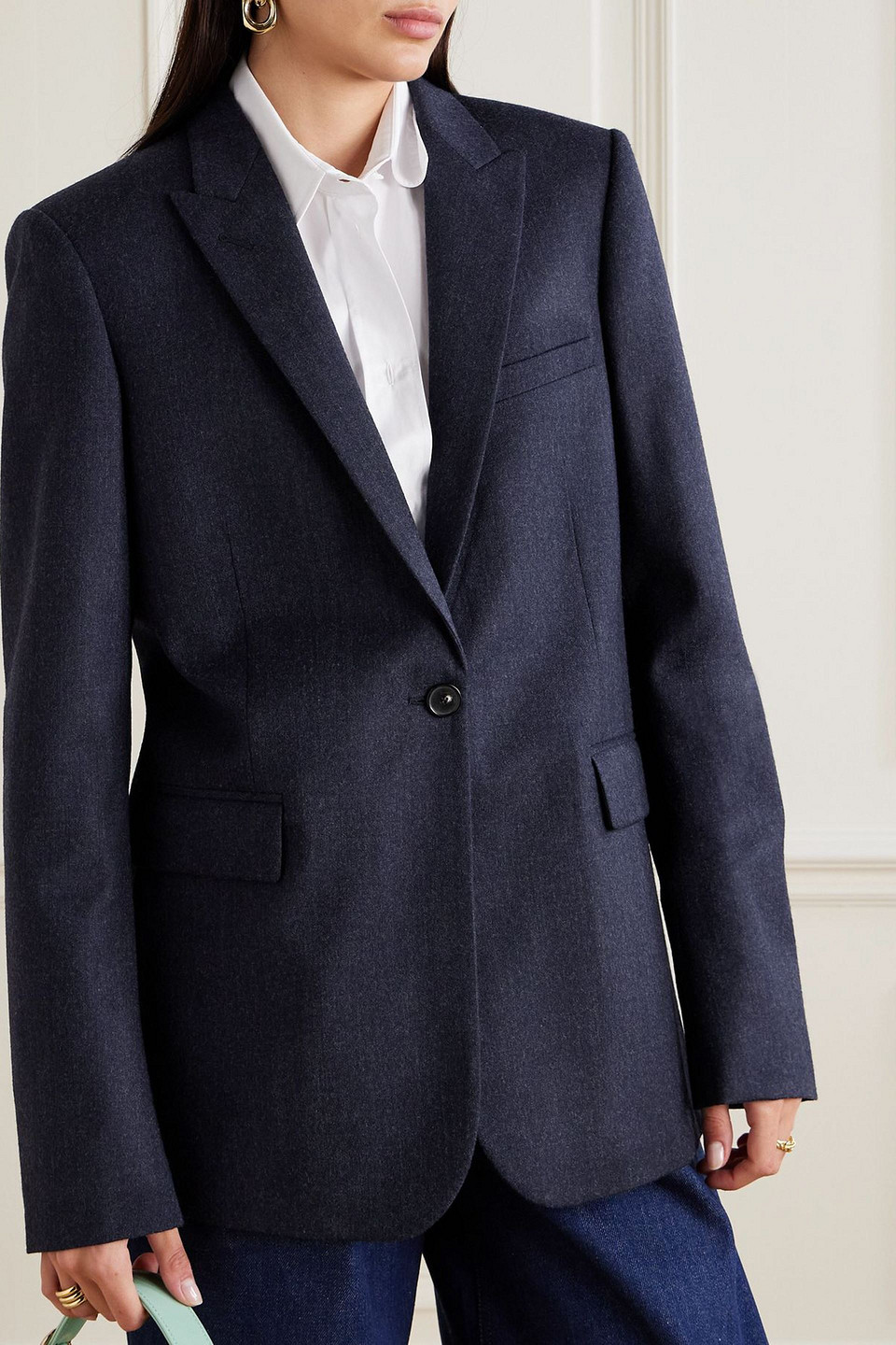 Stella Mccartney Wool Blazer With Front Flap Pockets In Blue