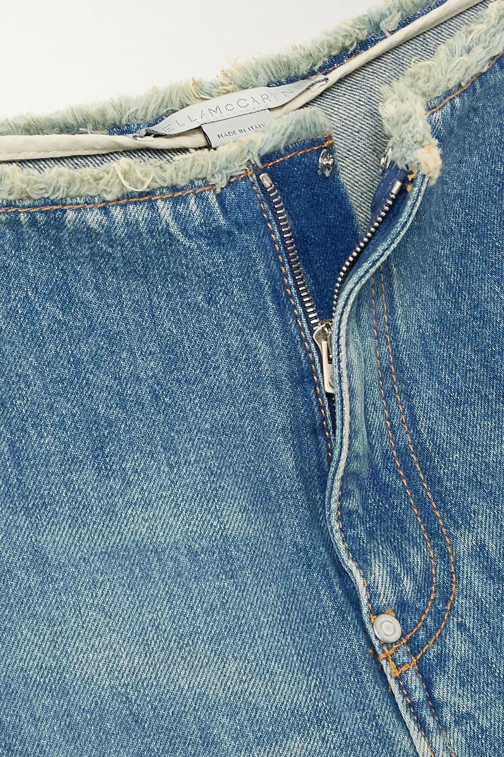 STELLA MCCARTNEY Cutout crystal-embellished frayed mid-rise wide-leg jeans