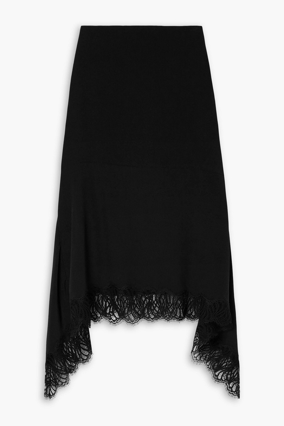 stella mccartney - asymmetric lace-trimmed silk-crepe skirt - black - it 40