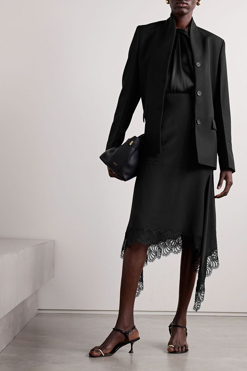 STELLA MCCARTNEY Asymmetric lace-trimmed silk-crepe skirt