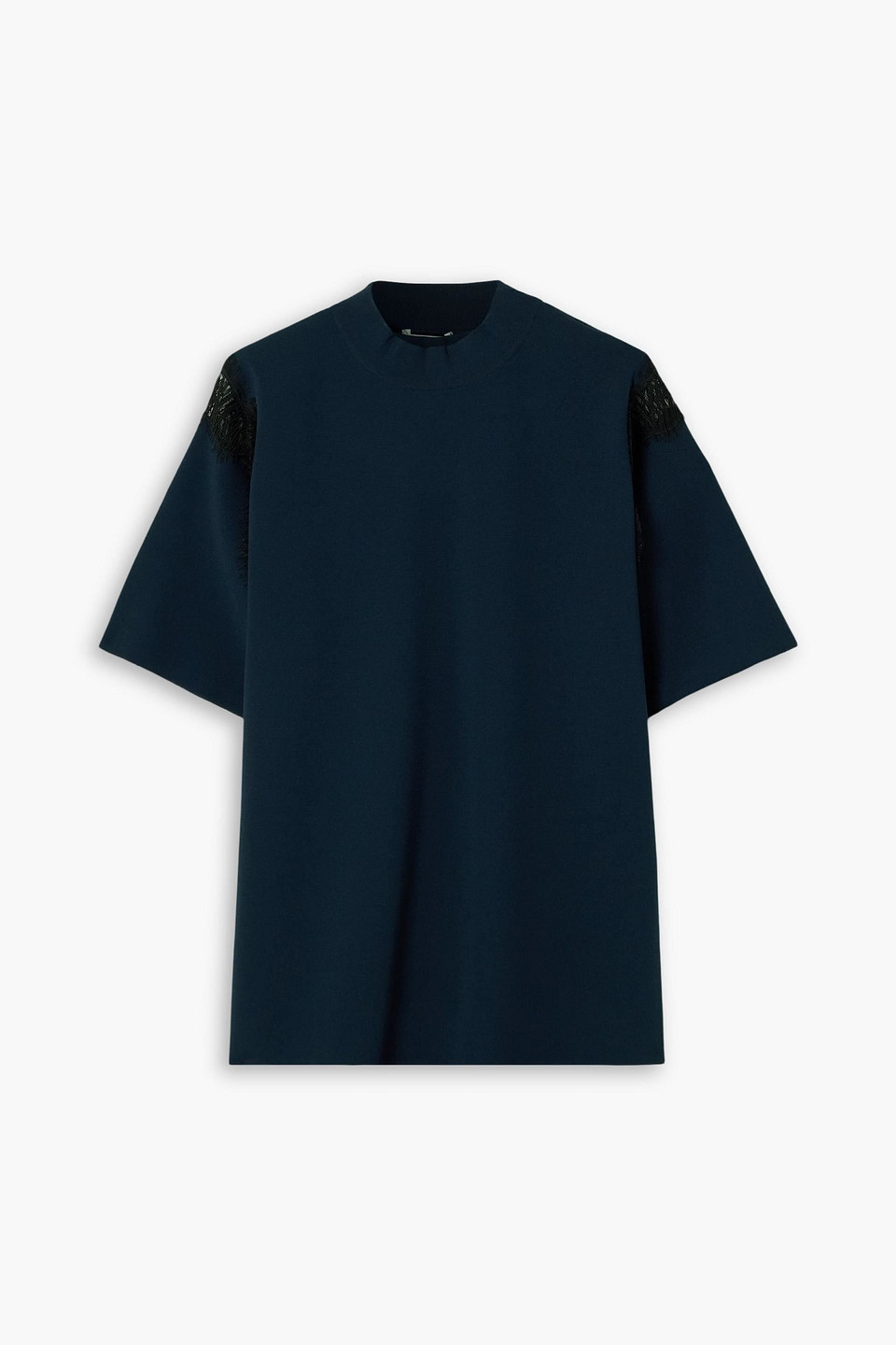 Stella Mccartney Lace-trimmed Jersey T-shirt In Blue