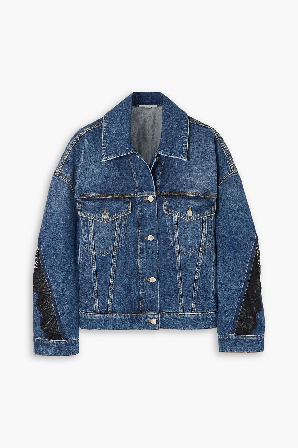 Stella Mccartney Lace-trimmed Denim Jacket In Blue