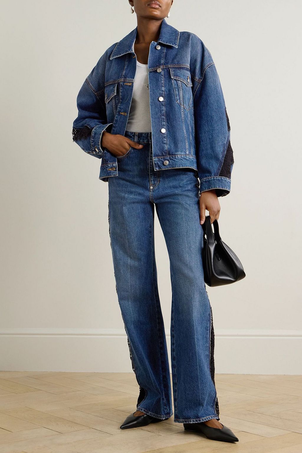 STELLA MCCARTNEY Lace-trimmed denim jacket
