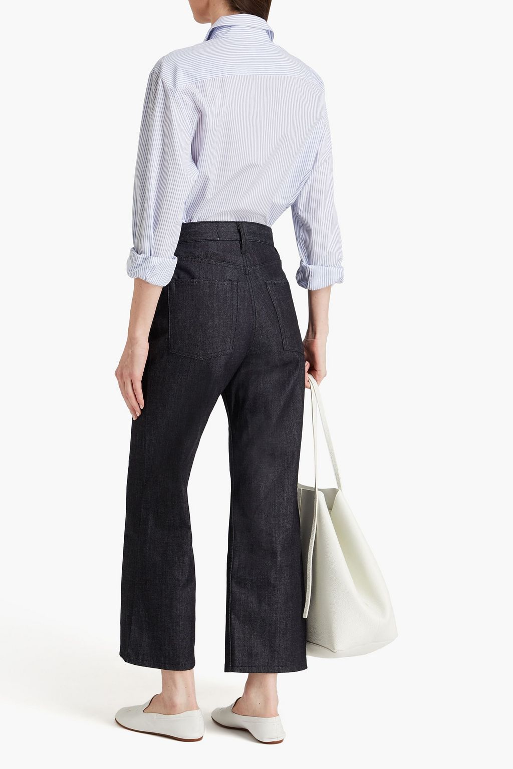 JIL SANDER جينز قصير بحواف واسعة وخصر عالٍ