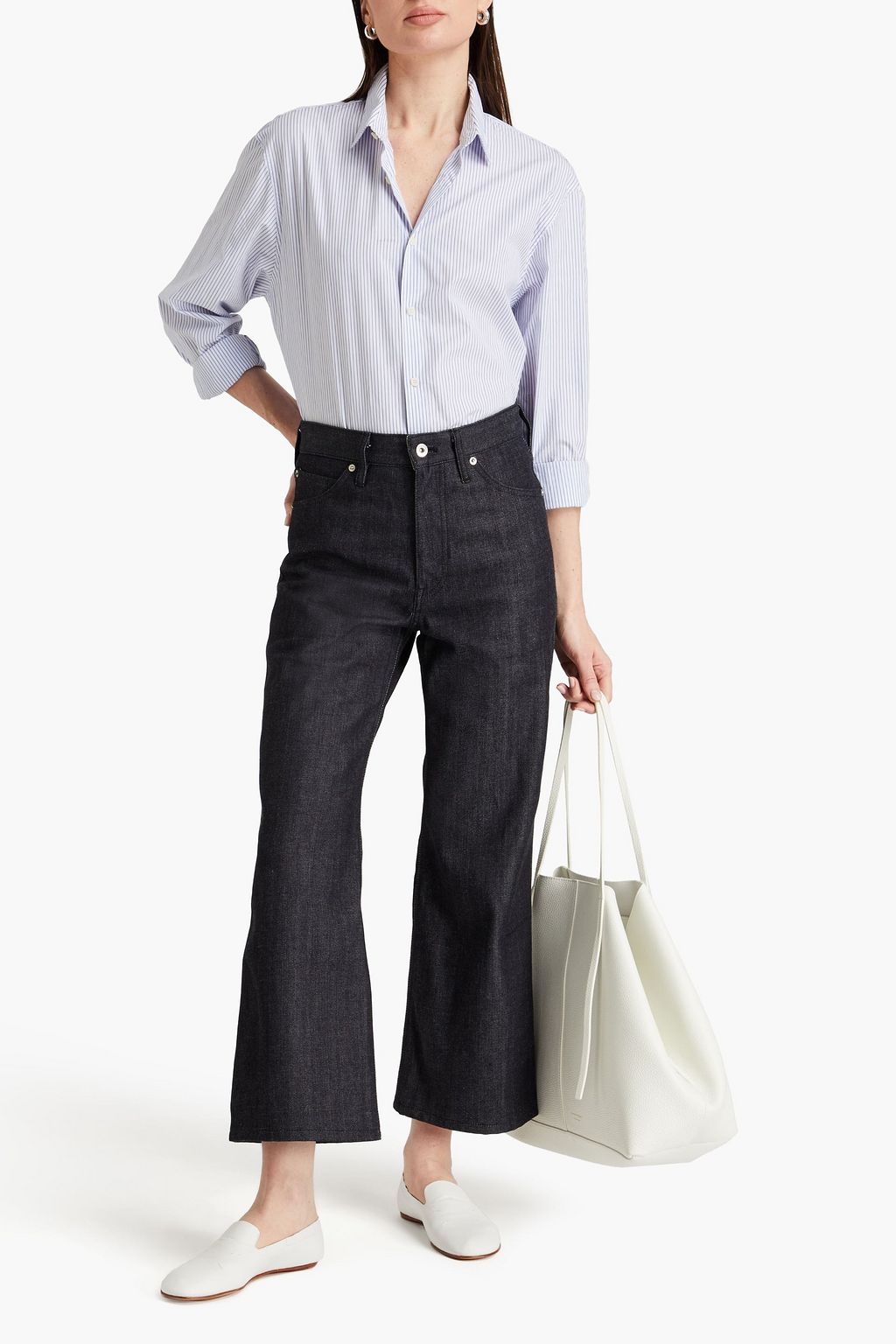 JIL SANDER جينز قصير بحواف واسعة وخصر عالٍ