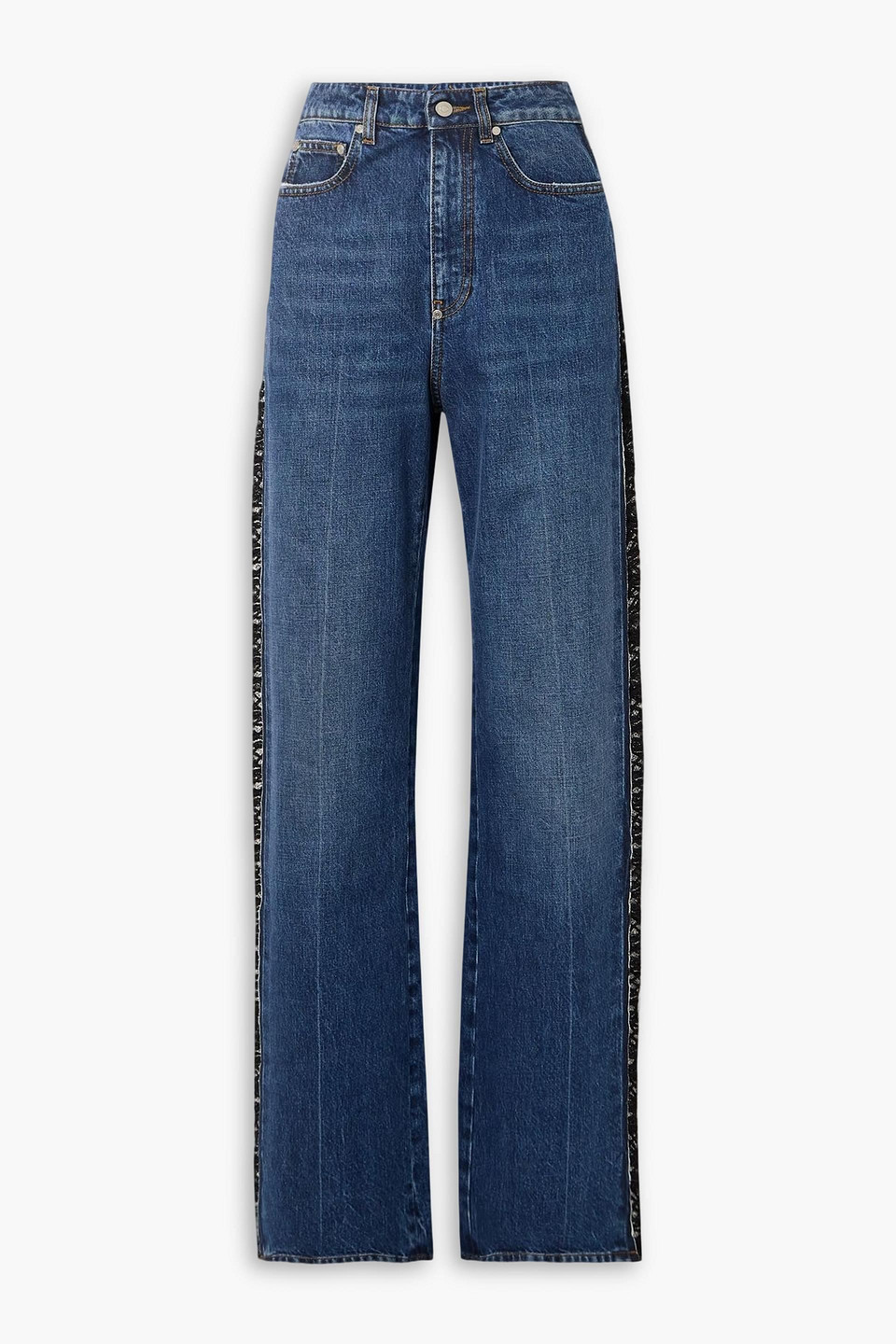 Stella Mccartney Lace-trimmed High-rise Straight-leg Jeans In Blue