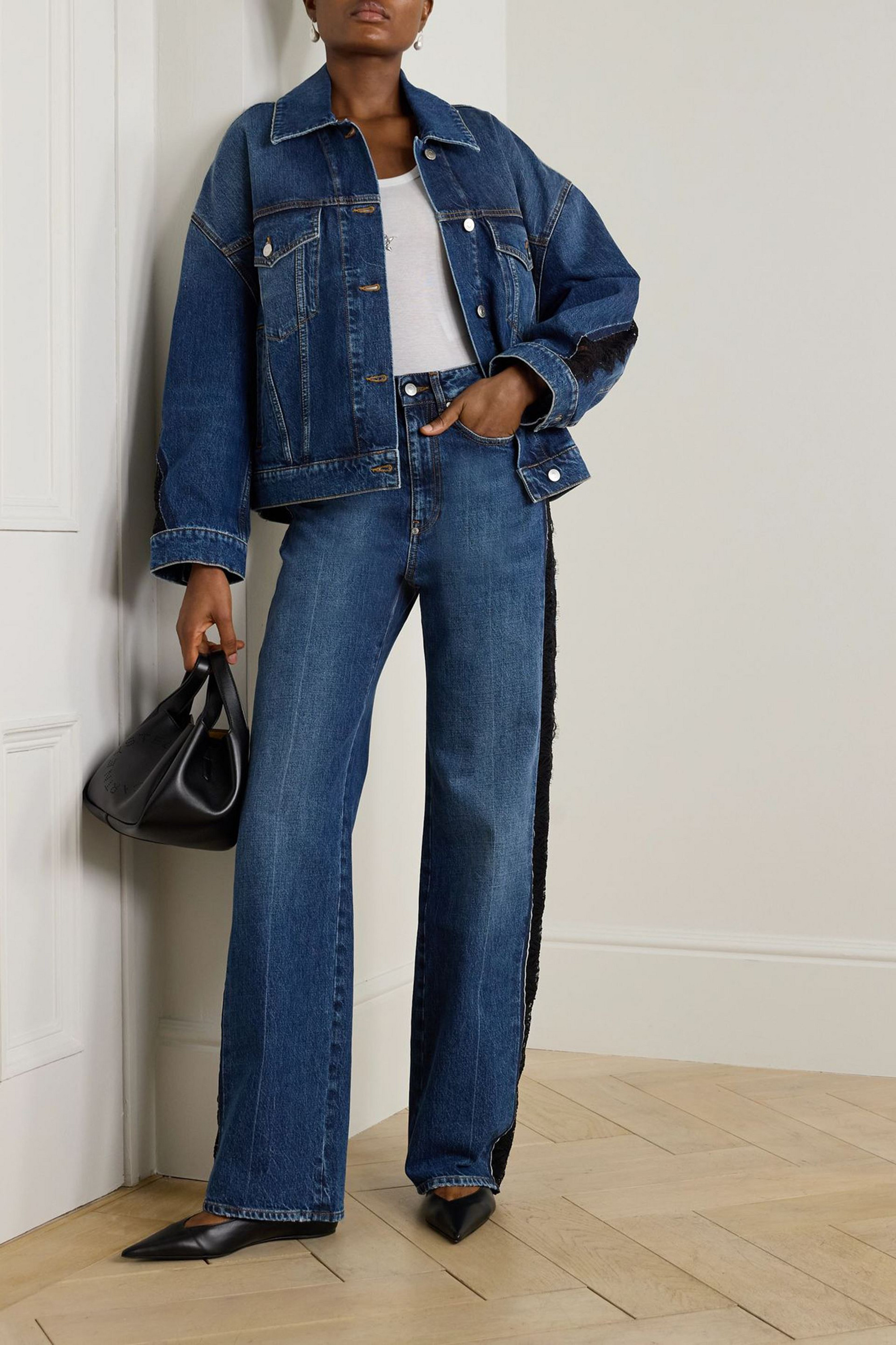 Stella McCartney Lace-trimmed high-rise straight-leg jeans